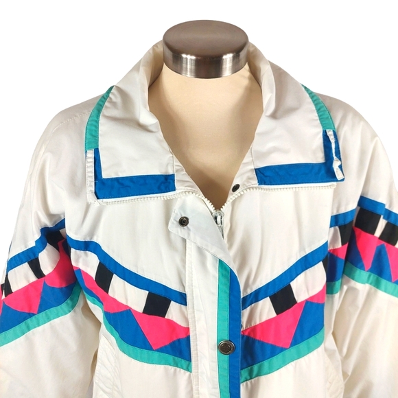 London Fog Vintage White Multicolor Geometric Jacket - Picture 4 of 14